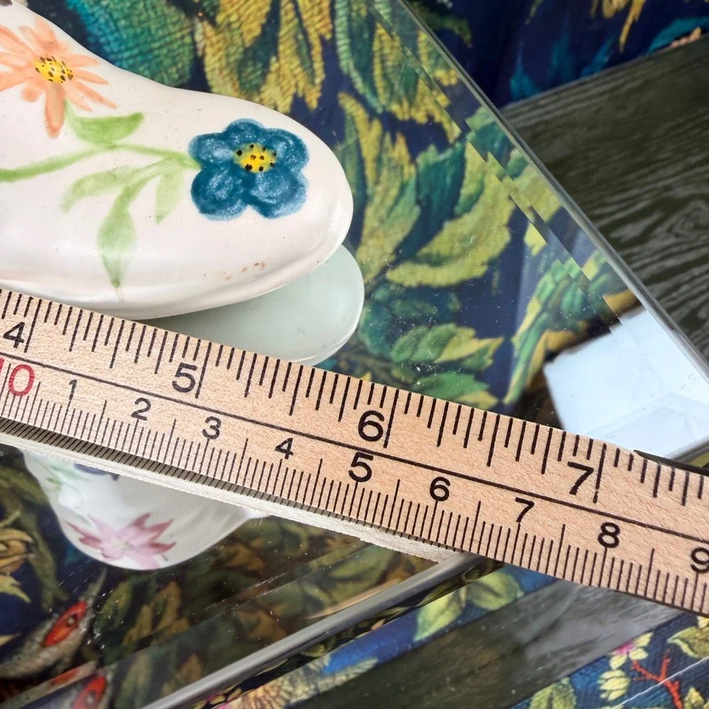 Vintage Hand Painted Floral‎ Ceramic Boot Vase Victorian Style Gold Eyelets 6.5